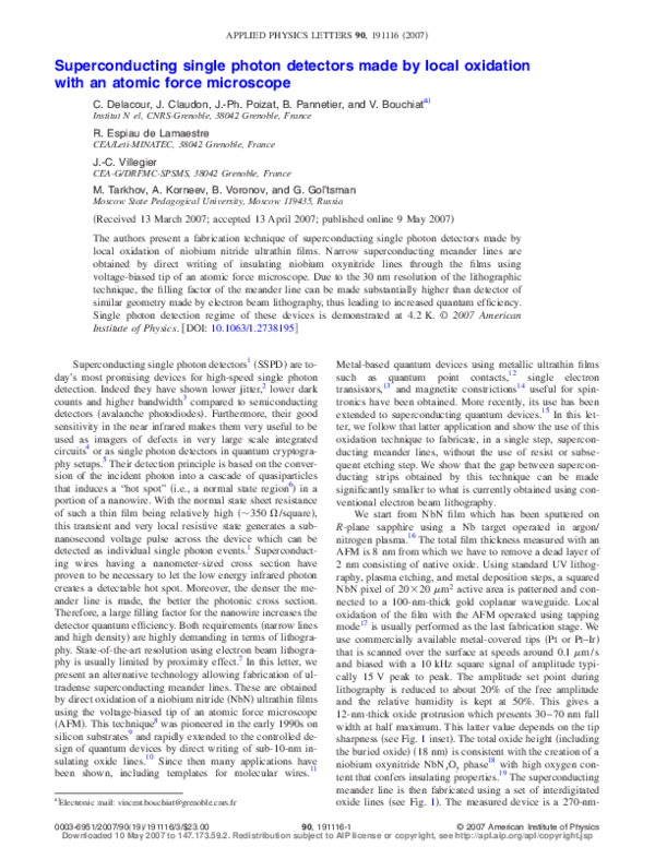 (PDF) Superconducting single photon detectors made by local oxidation ...