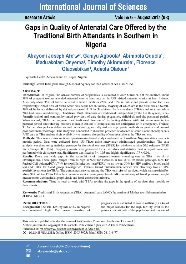 (PDF) Gaps in Quality of Antenatal Care Offered by the Traditional ...
