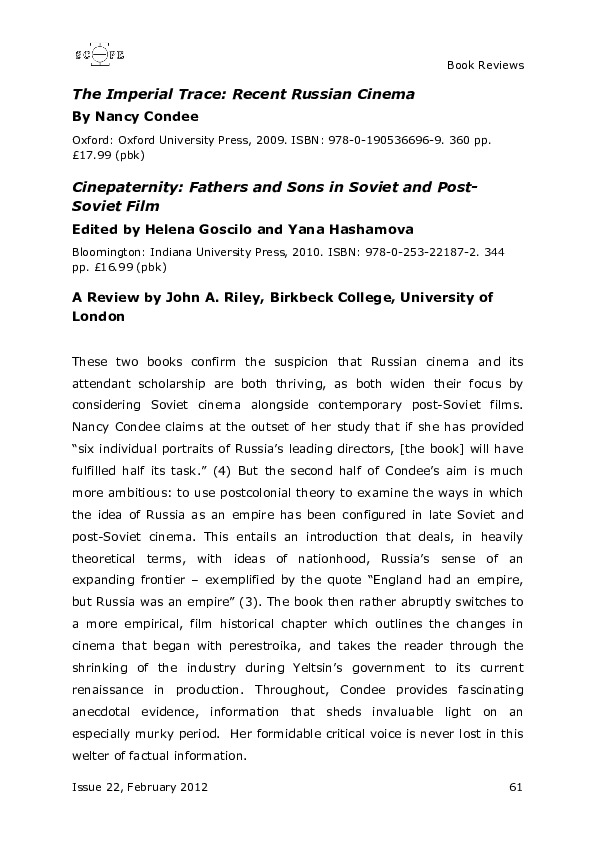 (PDF) Review The Imperial Trace Recent Russian Cinema by Nancy Condee