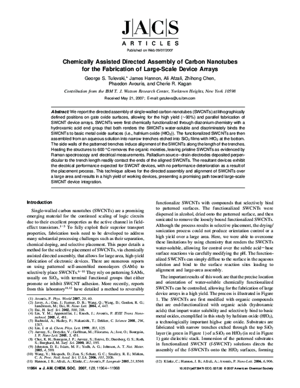 (PDF) Chemically Assisted Directed Assembly of Carbon Nanotubes for the ...