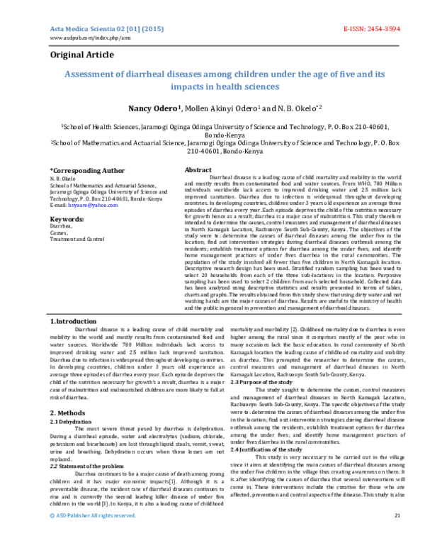 (PDF) Assessment of diarrheal diseases among children under the age of ...