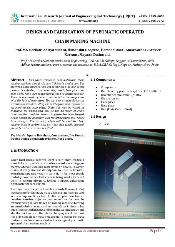 (PDF) DESIGN AND FABRICATION OF PNEUMATIC OPERATED CHAIN MAKING MACHINE