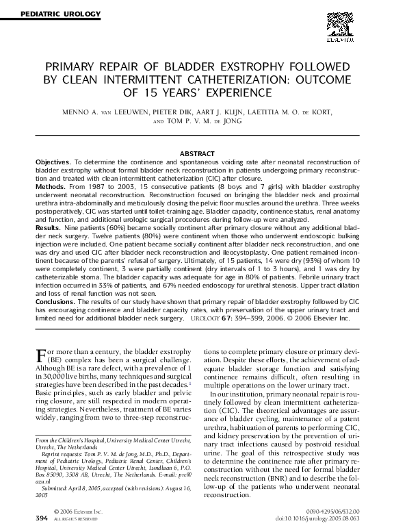(PDF) Primary repair of bladder exstrophy followed by clean
