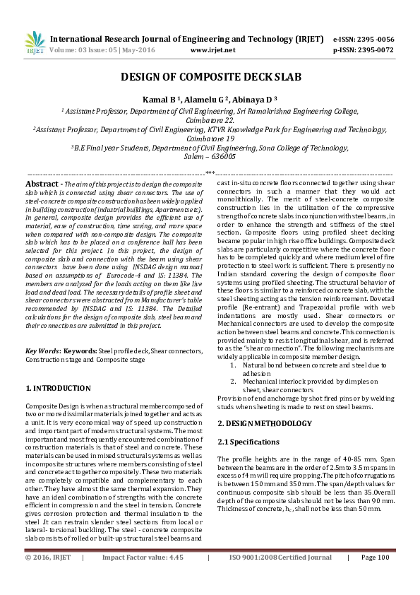 (PDF) DESIGN OF COMPOSITE DECK SLAB IRJET Journal Academia.edu