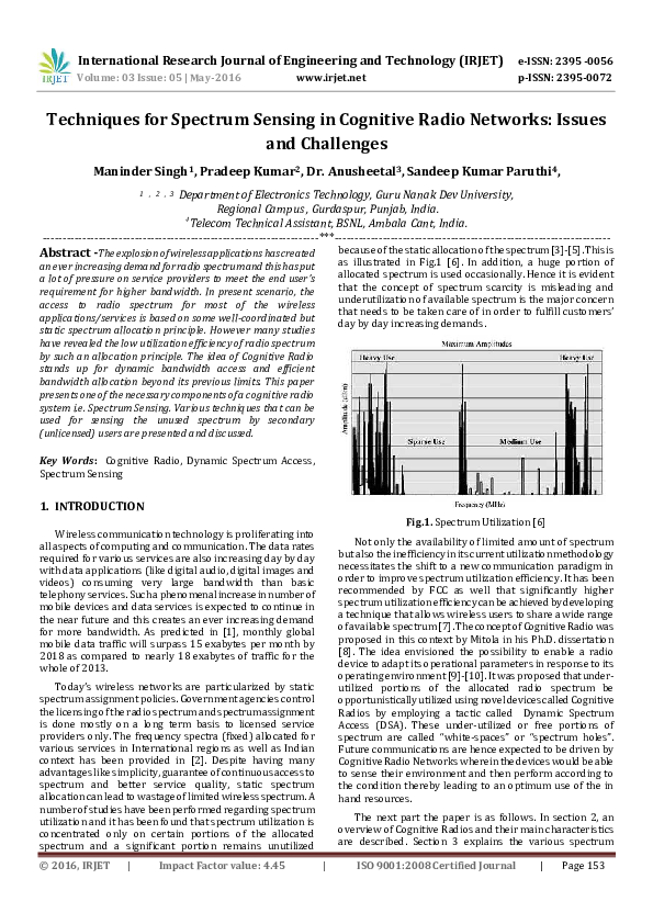 (PDF) Techniques for Spectrum Sensing in Cognitive Radio Networks ...