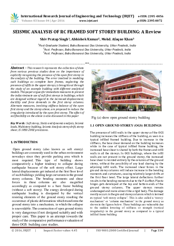 (PDF) SEISMIC ANALYSIS OF RC FRAMED SOFT STOREY BUILDING: A Review