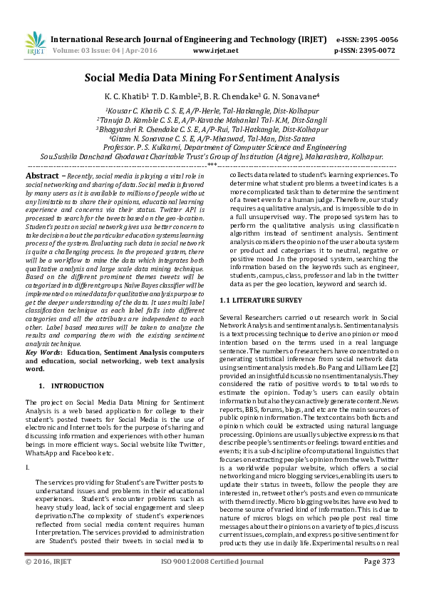 (PDF) Social Media Data Mining For Sentiment Analysis