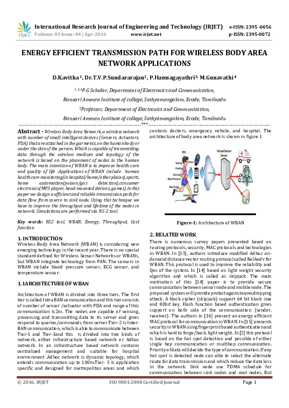(PDF) ENERGY EFFICIENT TRANSMISSION PATH FOR WIRELESS BODY AREA NETWORK ...