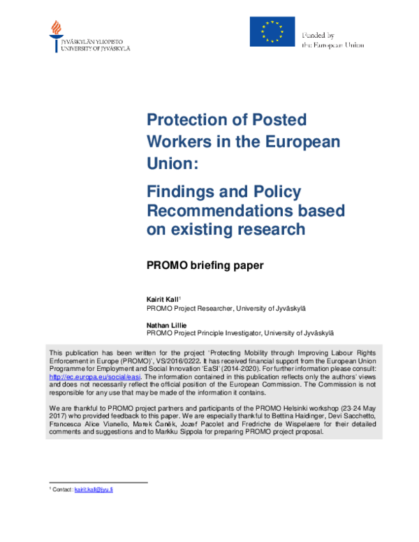 (PDF) Protection of Posted Workers in the European Union: Findings and ...