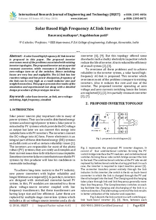 (PDF) Solar Based High Frequency AC link Inverter
