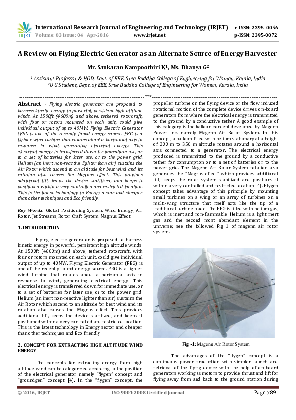(PDF) A Review on Flying Electric Generator as an Alternate Source of ...