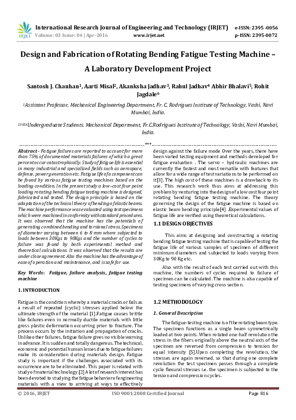 (PDF) Design and Fabrication of Rotating Bending Fatigue Testing ...