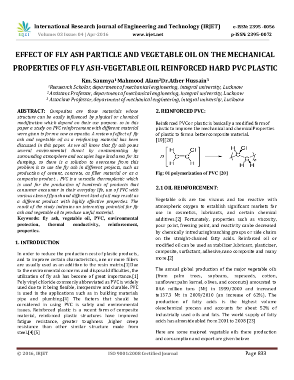 (PDF) Effect of Fly Ash Particle and Vegetable Oil on the Mechanical ...