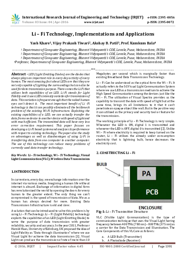 (PDF) Li – Fi Technology, Implementations and Applications
