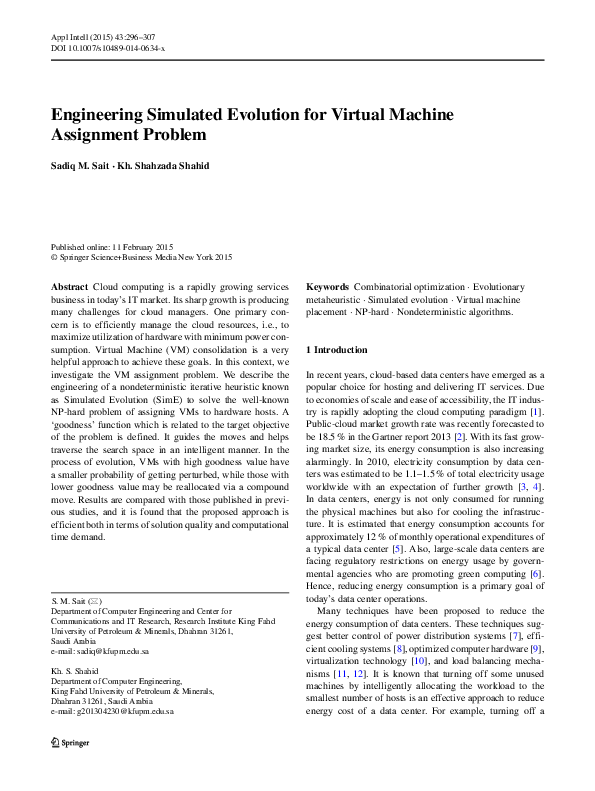(PDF) Engineering Simulated Evolution for Virtual Machine Assignment ...