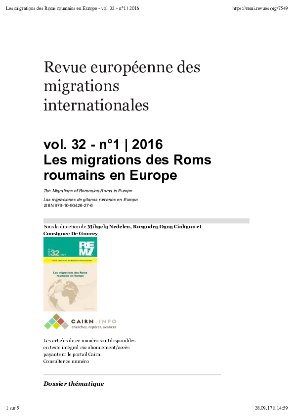 Pdf Revue Européenne Des Migrations Internationales Vol 32 N 1