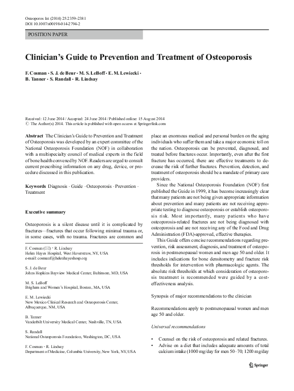 (PDF) Clinician's Guide to Prevention and Treatment of Osteoporosis