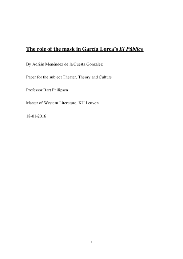 PDF) The role of the mask in García Lorcau0027s El Público  Adrián 