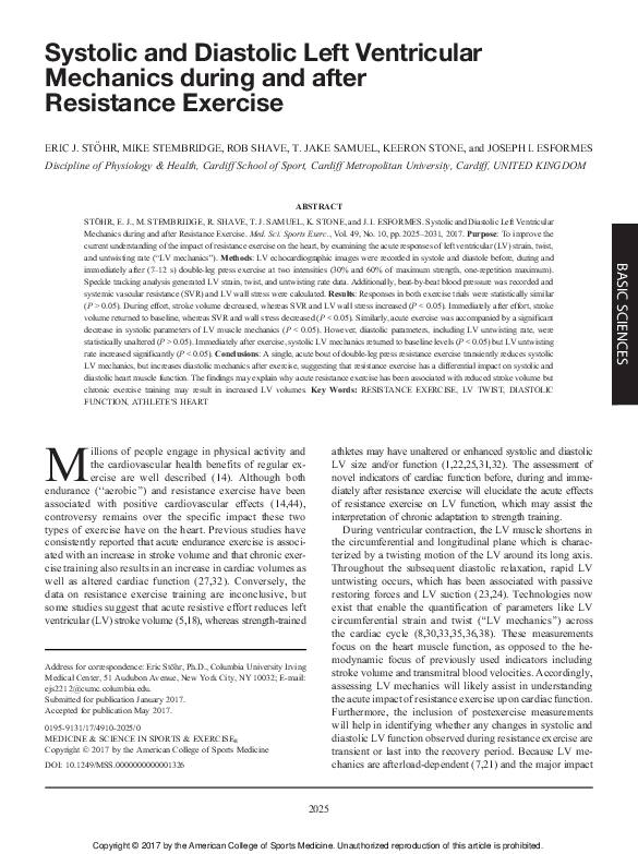 (PDF) Systolic and Diastolic Left Ventricular Mechanics during and ...