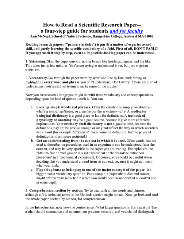 (DOC) How to Read a Scientific Research Paper-- a four-step guide for ...