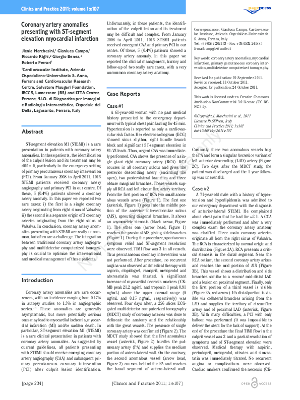 (PDF) Coronary artery anomalies presenting with ST-segment elevation ...