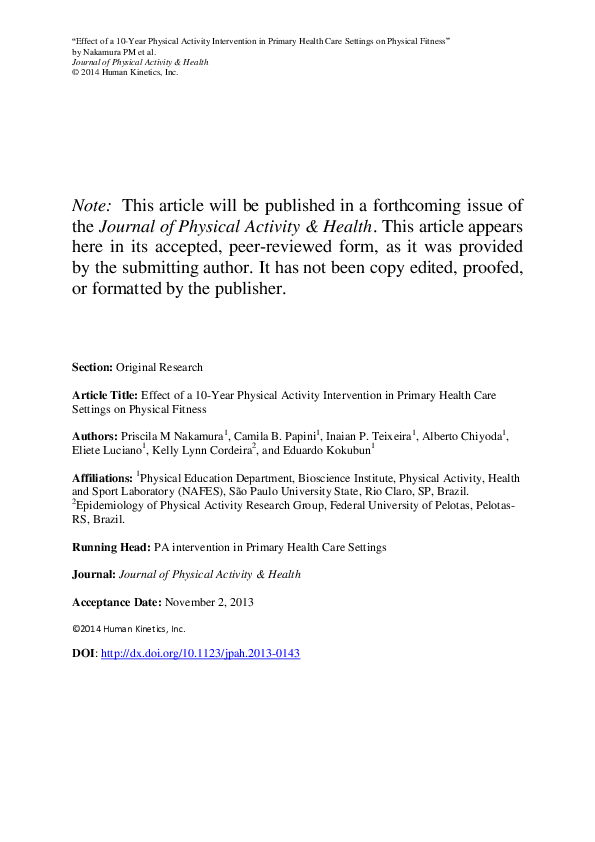 (PDF) Effect of a 10-Year Physical Activity Intervention in Primary ...