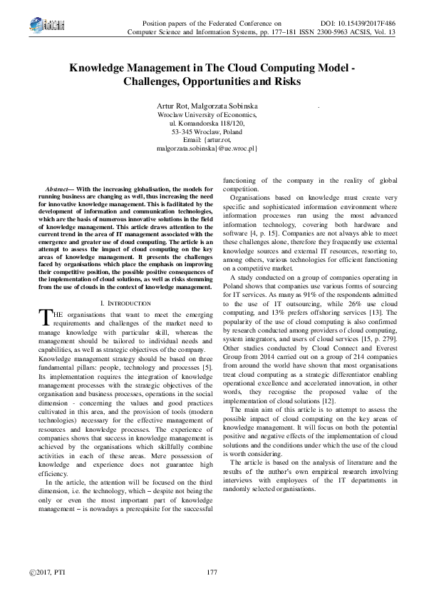 (PDF) Knowledge Management in the Cloud Computing Model - Challenges ...