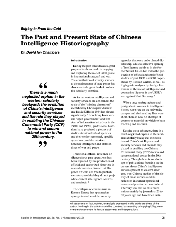 (PDF) The Past and Present State of Chinese Intelligence Historiography