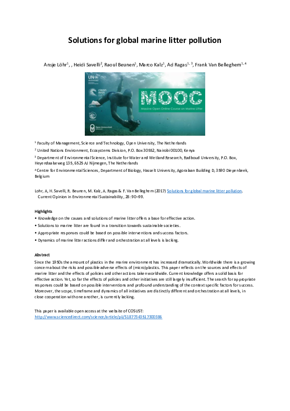 (PDF) Solutions for global marine litter pollution