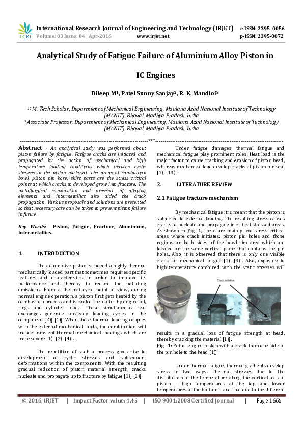 (PDF) Analytical Study of Fatigue Failure of Aluminium Alloy Piston in