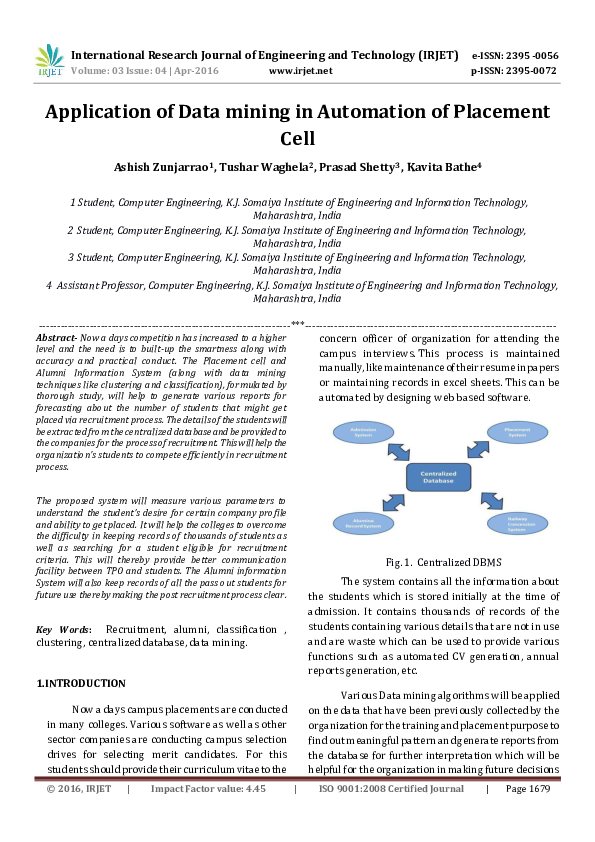 (PDF) Application of Data mining in Automation of Placement Cell