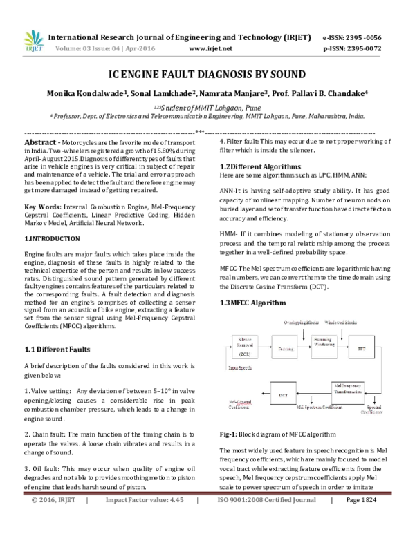(PDF) IC ENGINE FAULT DIAGNOSIS BY SOUND