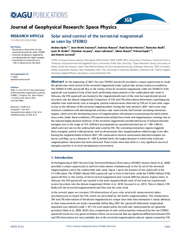 (PDF) Solar wind control of the terrestrial as seen by