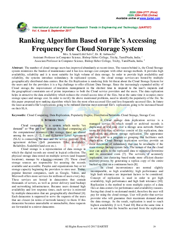 (PDF) Ranking Algorithm Based on File's Accessing Frequency for Cloud ...