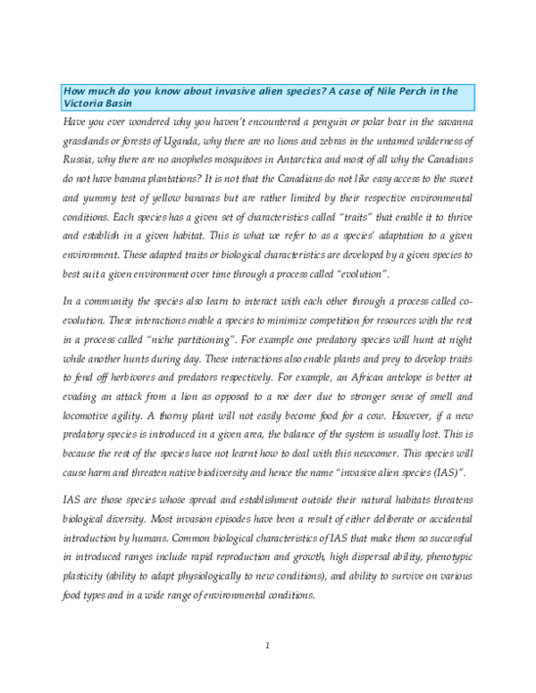 (PDF) How much do you know about invasive alien species? A case of Nile ...
