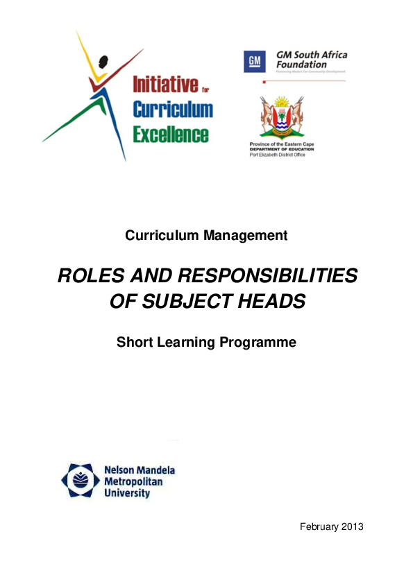 (PDF) Curriculum Management ROLES AND RESPONSIBILITIES OF SUBJECT HEADS