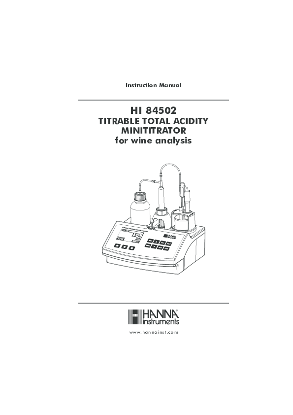 (PDF) Instruction Manual HI 84502 TITRABLE TOTAL ACIDITY MINITITRATOR