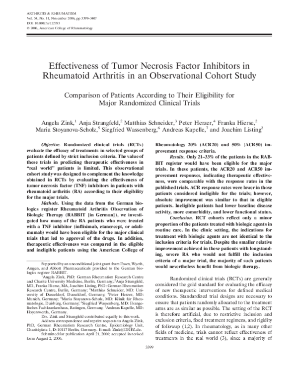 (PDF) Effectiveness of tumor necrosis factor inhibitors in rheumatoid ...