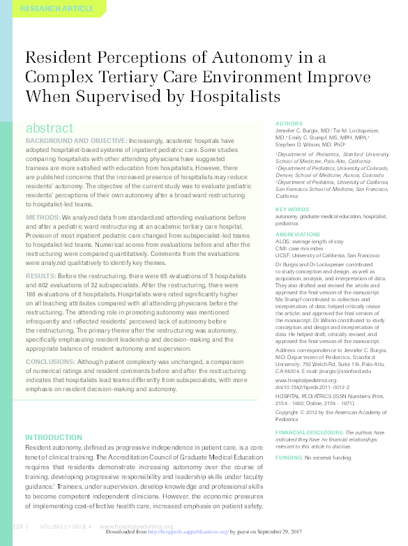 (PDF) Resident perceptions of autonomy in a complex tertiary care ...