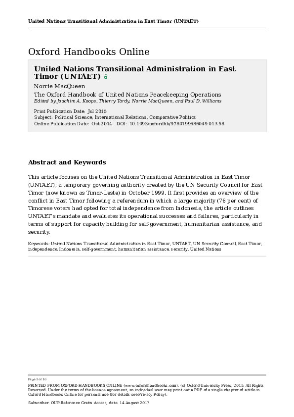 (PDF) United Nations Transitional Administration in East Timor (UNTAET)