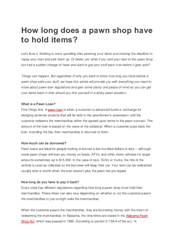(PDF) How long does a pawn shop have to hold items kristina young