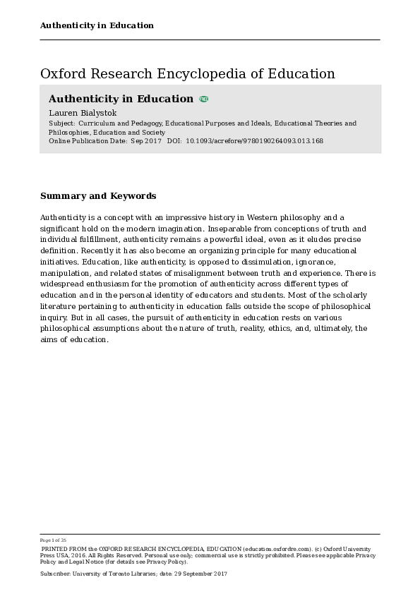 Pdf Authenticity In Education