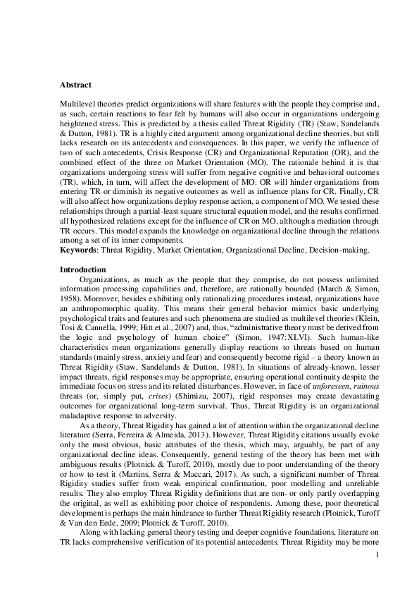 (PDF) Testing threat-rigidity thesis through the combined effects of ...