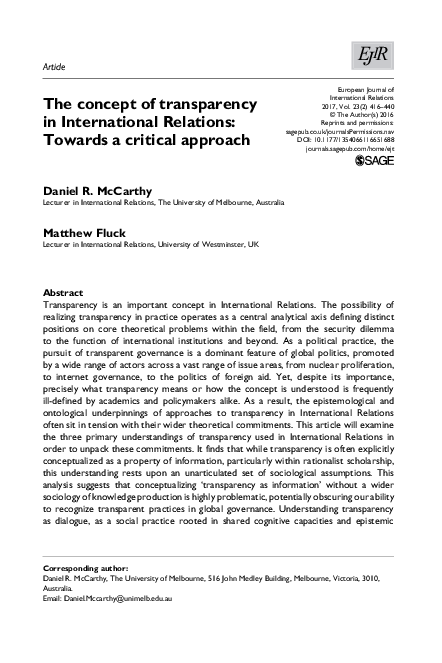 (PDF) The concept of transparency in International Relations: Towards a ...