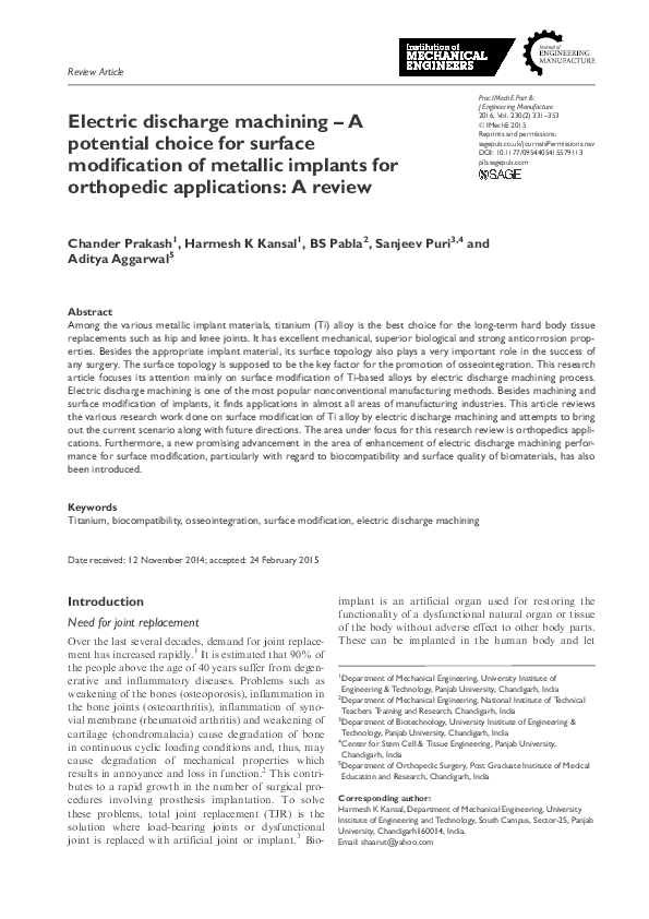 (PDF) Electric discharge machining – A potential choice for surface ...