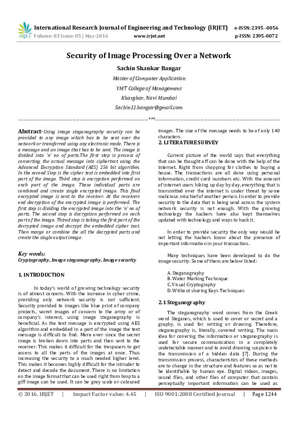 (PDF) Security of Image Processing Over a Network