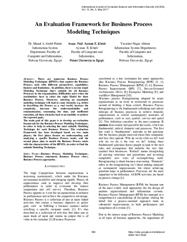 (PDF) An Evaluation Framework for Business Process Modeling Techniques