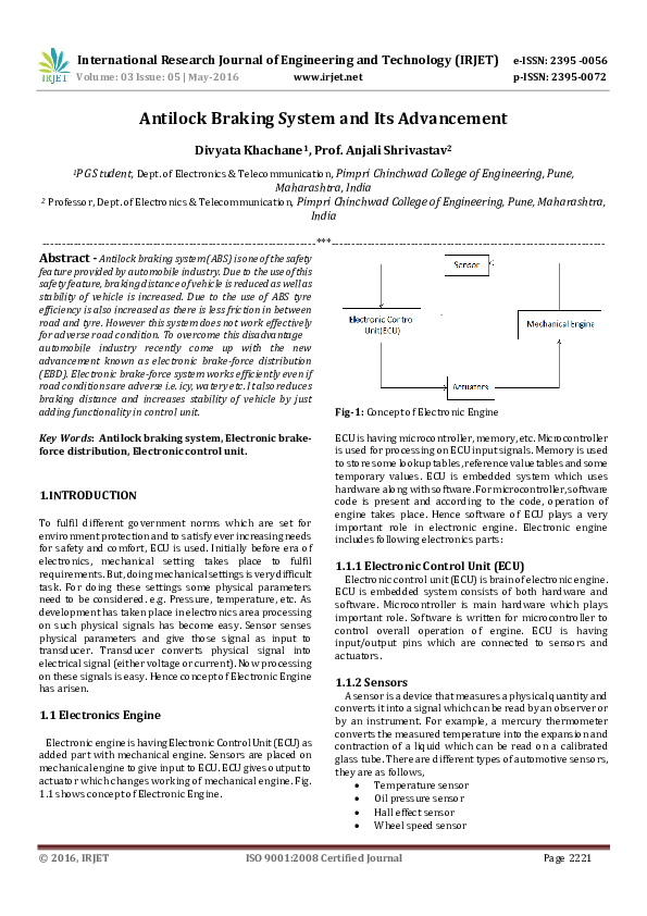 (PDF) Antilock Braking System and Its Advancement