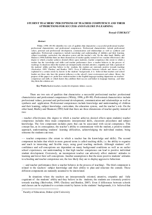 (PDF) Student Teachers' Perceptions of Teacher Competence and Their ...