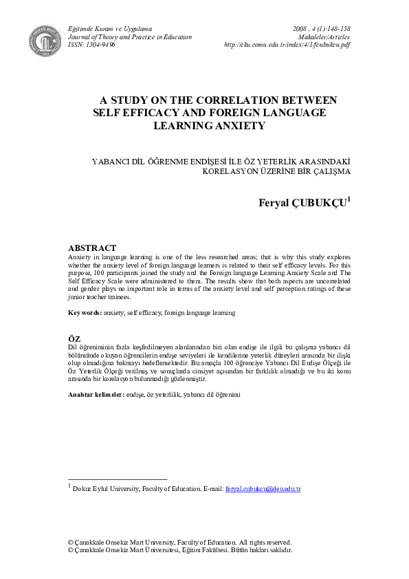 (PDF) A Study on the Correlation Between Self Efficacy and Foreign ...